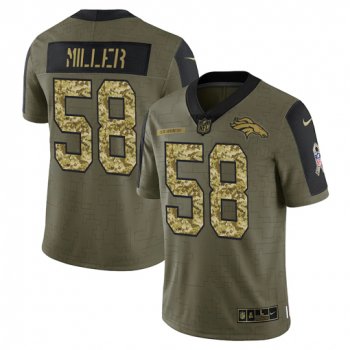 Men's Denver Broncos #58 Von Miller 2021 Olive Camo Salute To Service Limited Stitched Jersey