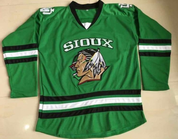 Custom North Dakota Fighting Sioux Green hockey Jersey