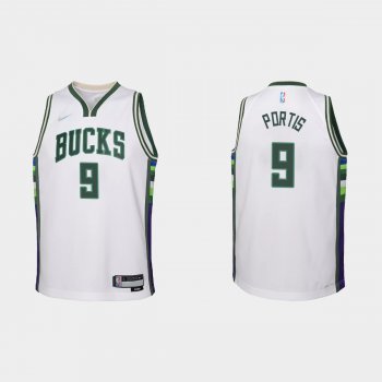 Youth 2021-22 Milwaukee Bucks #9 Bobby Portis 75th Anniversary City White Jersey