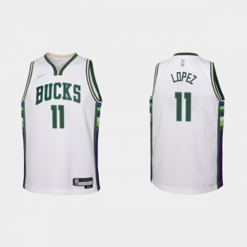 Youth 2021-22 Milwaukee Bucks #11 Brook Lopez 75th Anniversary City White Jersey