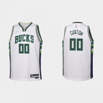 Youth 2021-22 Milwaukee Bucks #00 Custom 75th Anniversary City White Jersey