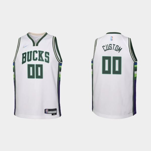 Youth 2021-22 Milwaukee Bucks #00 Custom 75th Anniversary City White Jersey