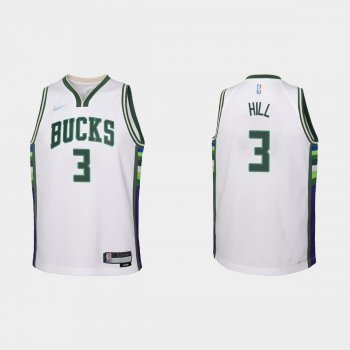 Youth 2021-22 Milwaukee Bucks #3 George Hill 75th Anniversary City White Jersey