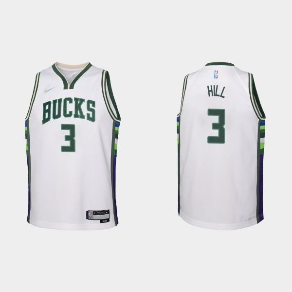 Youth 2021-22 Milwaukee Bucks #3 George Hill 75th Anniversary City White Jersey