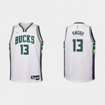 Youth 2021-22 Milwaukee Bucks #13 Jordan Nwora 75th Anniversary City White Jersey