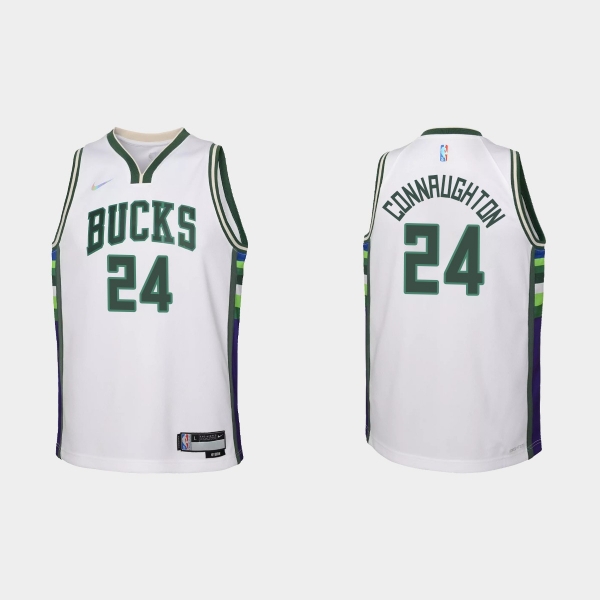 Youth 2021-22 Milwaukee Bucks #24 Pat Connaughton 75th Anniversary City White Jersey