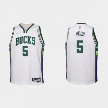 Youth 2021-22 Milwaukee Bucks #5 Rodney Hood 75th Anniversary City White Jersey