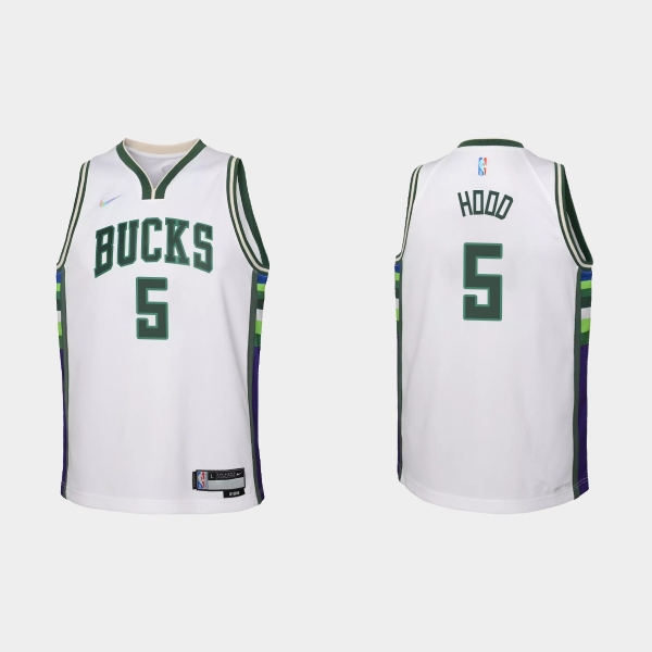 Youth 2021-22 Milwaukee Bucks #5 Rodney Hood 75th Anniversary City White Jersey