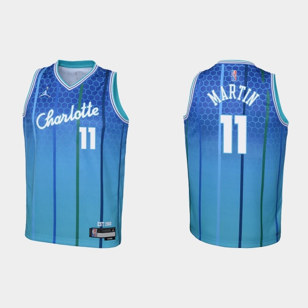 Youth 2021-22 Charlotte Hornets #11 Cody Martin 75th Anniversary City Blue Jersey