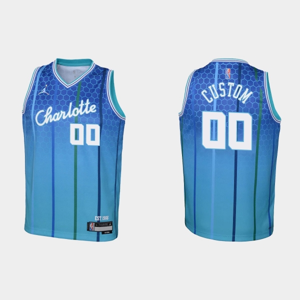 Youth 2021-22 Charlotte Hornets #00 Custom 75th Anniversary City Blue Jersey