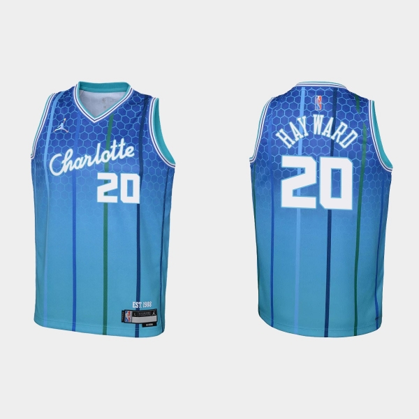 Youth 2021-22 Charlotte Hornets #20 Gordon Hayward 75th Anniversary City Blue Jersey