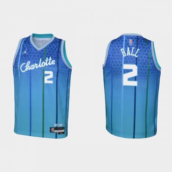 Youth 2021-22 Charlotte Hornets #2 LaMelo Ball 75th Anniversary City Blue Jersey