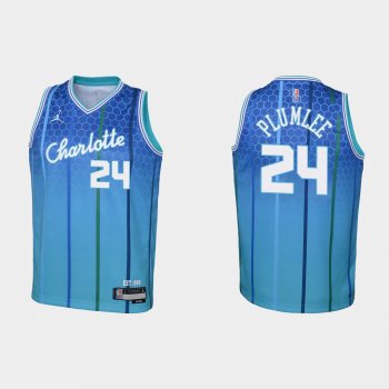 Youth 2021-22 Charlotte Hornets #24 Mason Plumlee 75th Anniversary City Blue Jersey