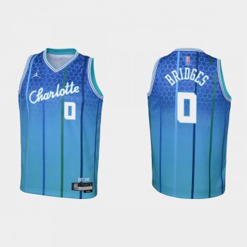 Youth 2021-22 Charlotte Hornets #0 Miles Bridges 75th Anniversary City Blue Jersey