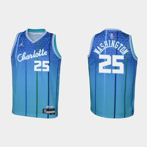 Youth 2021-22 Charlotte Hornets #25 P. J. Washington 75th Anniversary City Blue Jersey