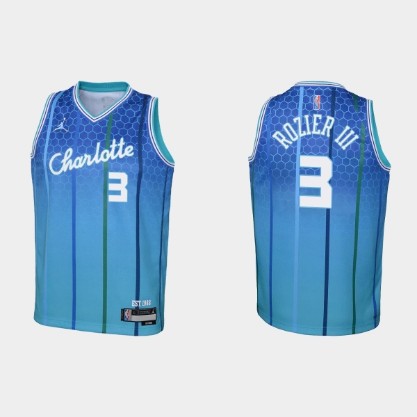 Youth 2021-22 Charlotte Hornets #3 Terry Rozier III 75th Anniversary City Blue Jersey