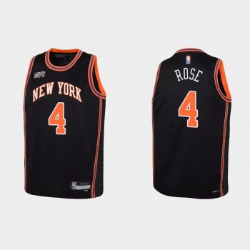 Youth 2021-22 New York Knicks #4 Derrick Rose 75th Anniversary City Black Jersey