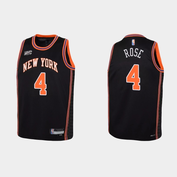 Youth 2021-22 New York Knicks #4 Derrick Rose 75th Anniversary City Black Jersey