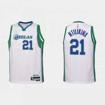 Youth 2021-22 Dallas Mavericks #21 Frank Ntilikina 75th Anniversary City White Jersey