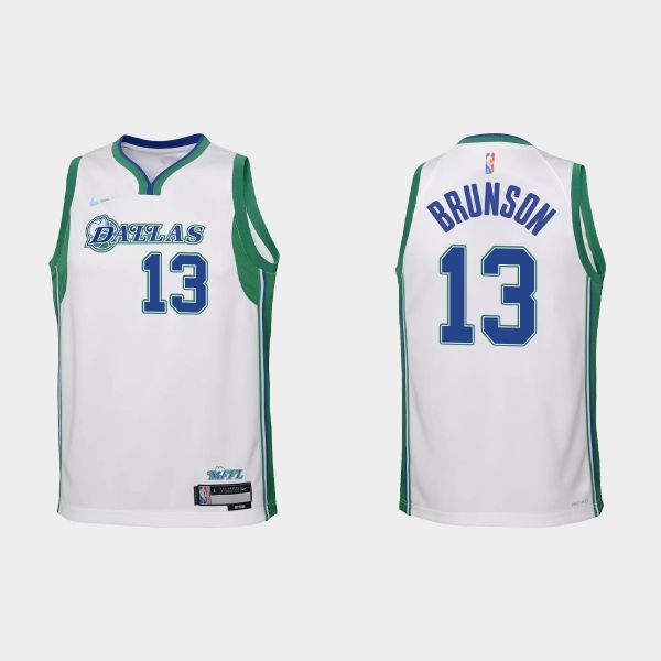 Youth 2021-22 Dallas Mavericks #13 Jalen Brunson 75th Anniversary City White Jersey