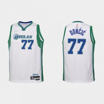 Youth 2021-22 Dallas Mavericks #77 Luka Doncic 75th Anniversary City White Jersey