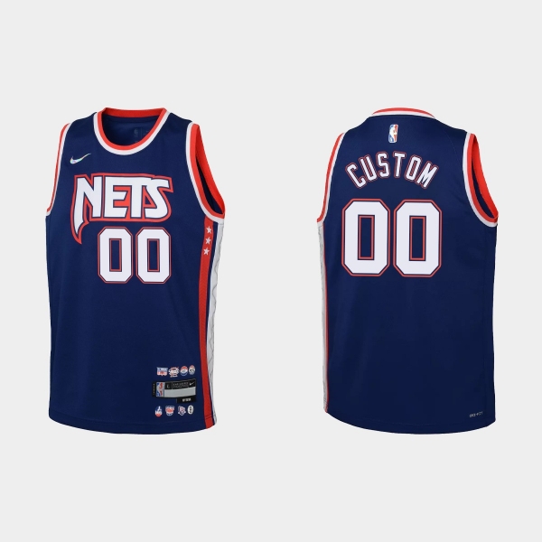 Youth 2021-22 Brooklyn Nets #00 Custom 75th Anniversary City Navy Jersey