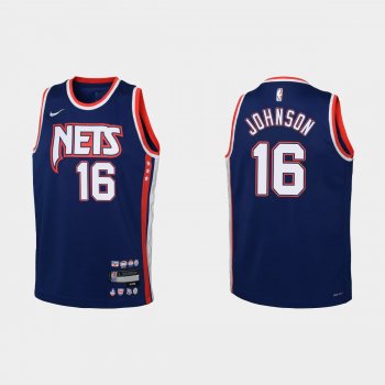 Youth 2021-22 Brooklyn Nets #16 James Johnson 75th Anniversary City Navy Jersey