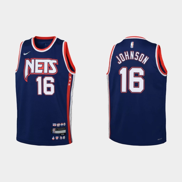 Youth 2021-22 Brooklyn Nets #16 James Johnson 75th Anniversary City Navy Jersey