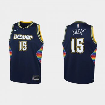 Youth 2021-22 Denver Nuggets #15 Nikola Jokic 75th Anniversary City Navy Jersey