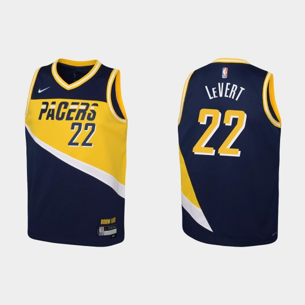 Youth 2021-22 Indiana Pacers #22 Caris LeVert 75th Anniversary City Navy Jersey