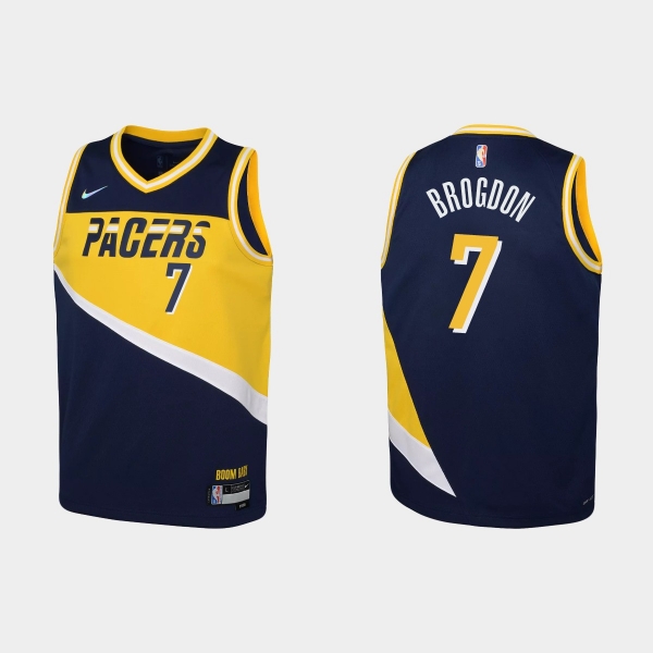 Youth 2021-22 Indiana Pacers #7 Malcolm Brogdon 75th Anniversary City Navy Jersey