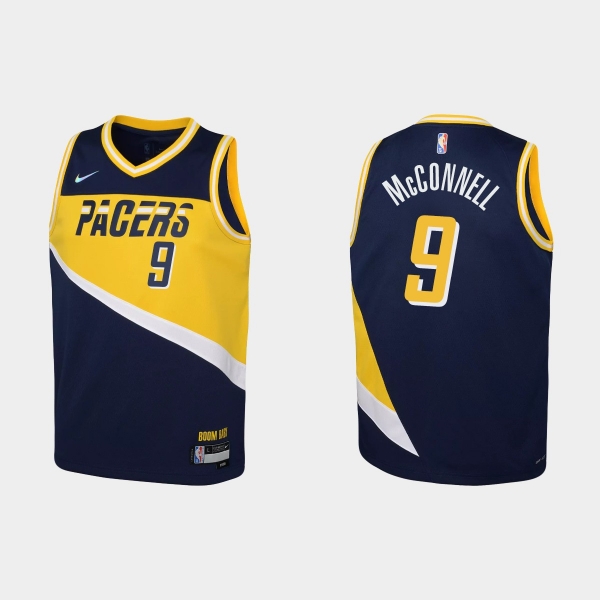 Youth 2021-22 Indiana Pacers #9 T.J. McConnell 75th Anniversary City Navy Jersey