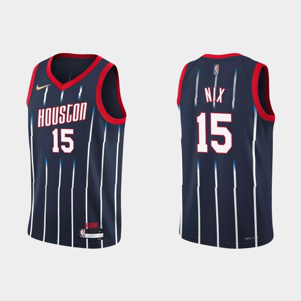 Youth Houston Rockets #15 Daishen Nix Youth 2021-22 NBA 75th Anniversary City Navy Jersey