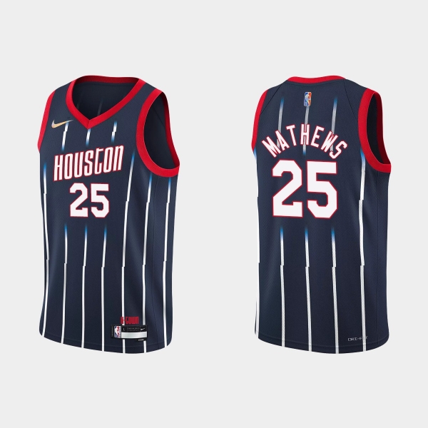 Youth Houston Rockets #25 Garrison Mathews Youth 2021-22 NBA 75th Anniversary City Navy Jersey