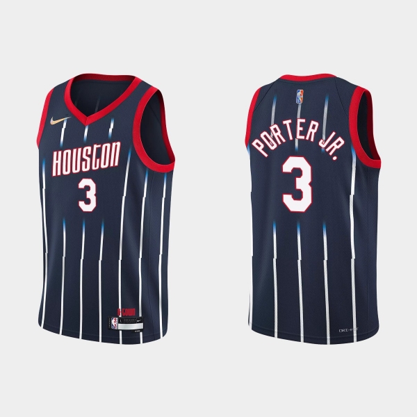 Youth Houston Rockets #3 Kevin Porter Jr. Youth 2021-22 NBA 75th Anniversary City Navy Jersey