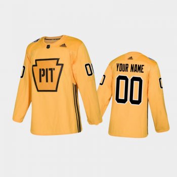 Men's Pittsburgh Penguins Custom #00 Practice Gold Authentic Jersey