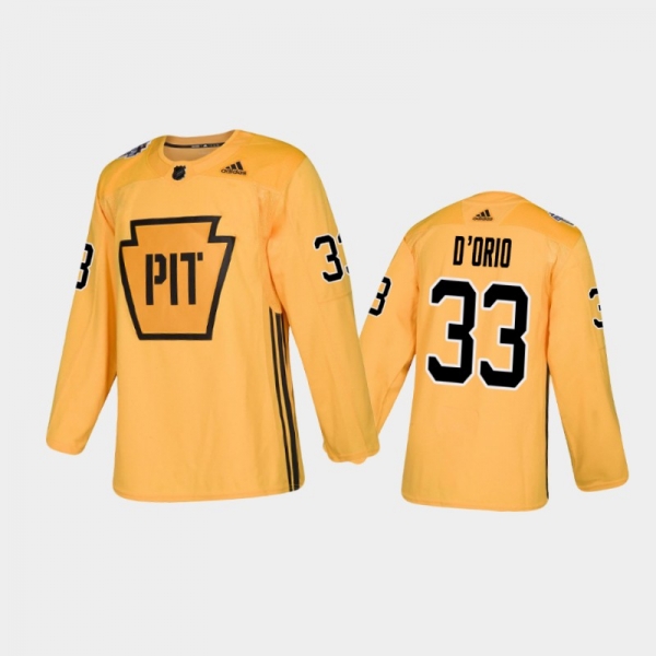 Men's Pittsburgh Penguins Alex D'Orio #33 Practice Yellow 2020-21 Authentic Jersey