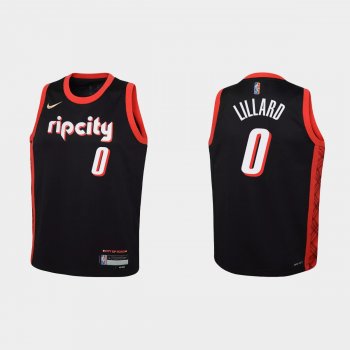 Youth 2021-22 Portland Trail Blazers #0 Damian Lillard 75th Anniversary City Black Jersey