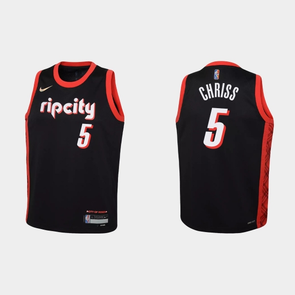 Youth 2021-22 Portland Trail Blazers #5 Marquese Chriss 75th Anniversary City Black Jersey