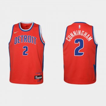 Youth 2021-22 Detroit Pistons #2 Cade Cunningham 75th Anniversary City Red Jersey