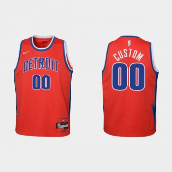 Youth 2021-22 Detroit Pistons #00 Custom 75th Anniversary City Red Jersey