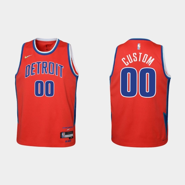 Youth 2021-22 Detroit Pistons #00 Custom 75th Anniversary City Red Jersey