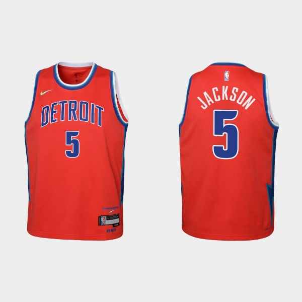 Youth 2021-22 Detroit Pistons #5 Frank Jackson 75th Anniversary City Red Jersey