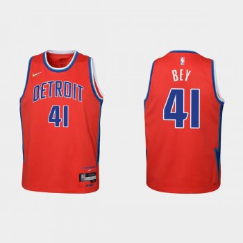 Youth 2021-22 Detroit Pistons #41 Saddiq Bey 75th Anniversary City Red Jersey