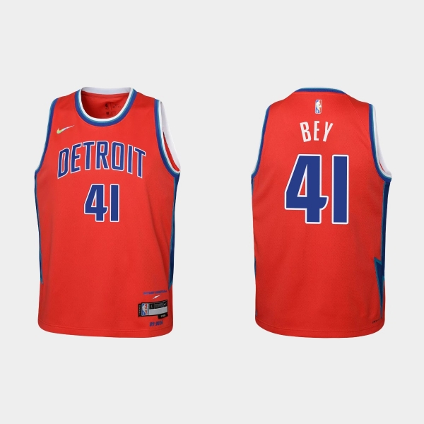 Youth 2021-22 Detroit Pistons #41 Saddiq Bey 75th Anniversary City Red Jersey