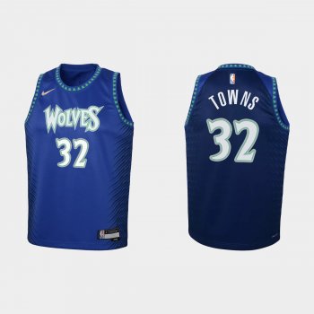 Youth 2021-22 Minnesota Timberwolves #32 Karl-Anthony Towns 75th Anniversary City Blue Jersey