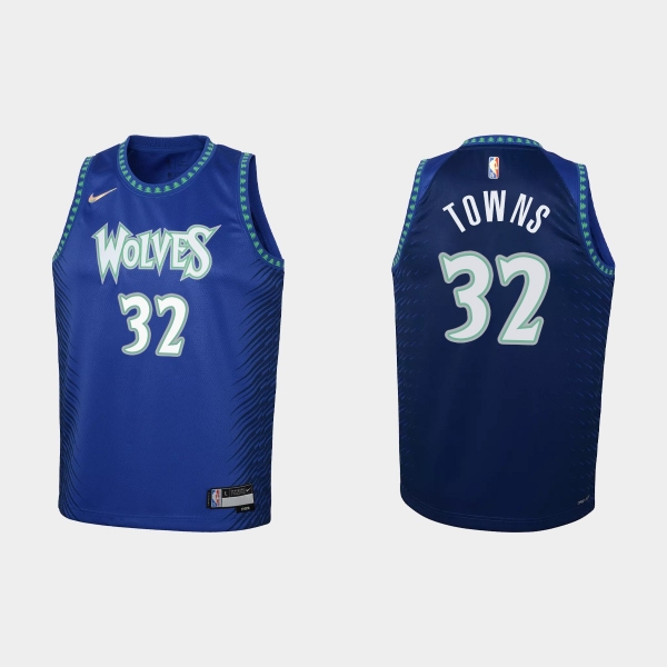 Youth 2021-22 Minnesota Timberwolves #32 Karl-Anthony Towns 75th Anniversary City Blue Jersey