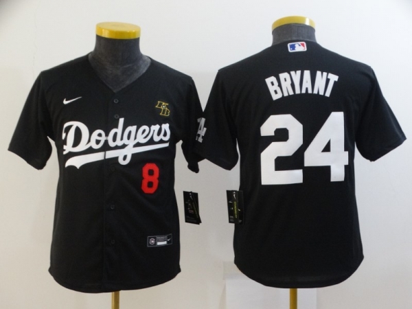 Youth MLB Dodgers 8 24 Kobe Bryant Black Nike Cool Base Youth Jersey