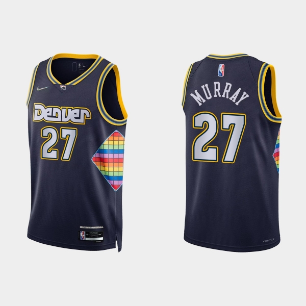 2021-22 Denver Nuggets No. 27 Jamal Murray 75th Anniversary City Navy Jersey