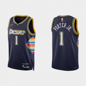 2021-22 Denver Nuggets No. 1 Michael Porter Jr. 75th Anniversary City Navy Jersey